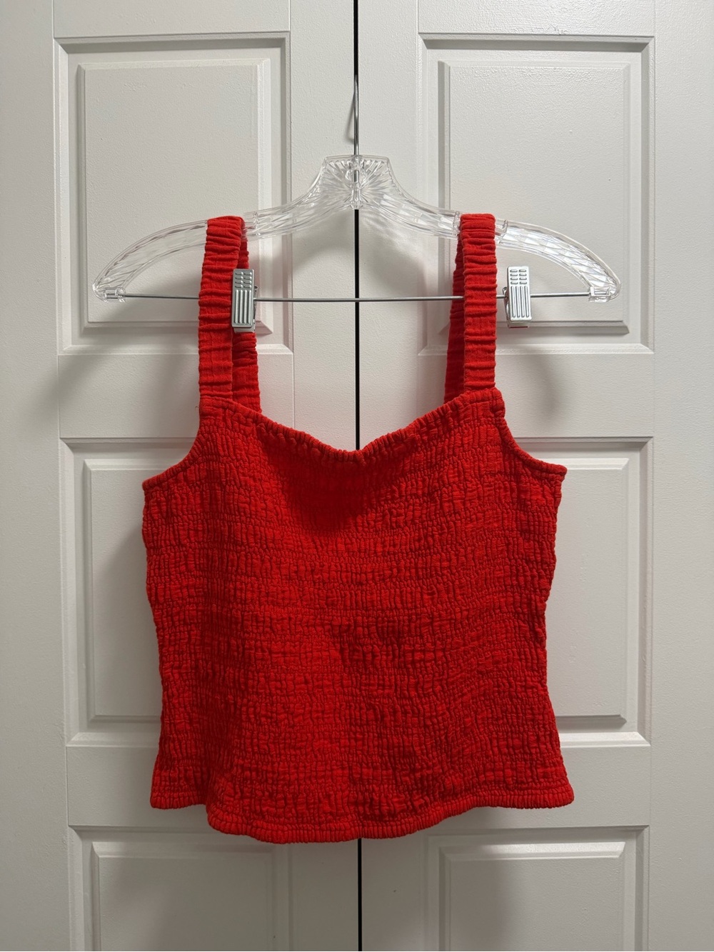 Textured Red Square-Neck Tank Top with Wide Straps
